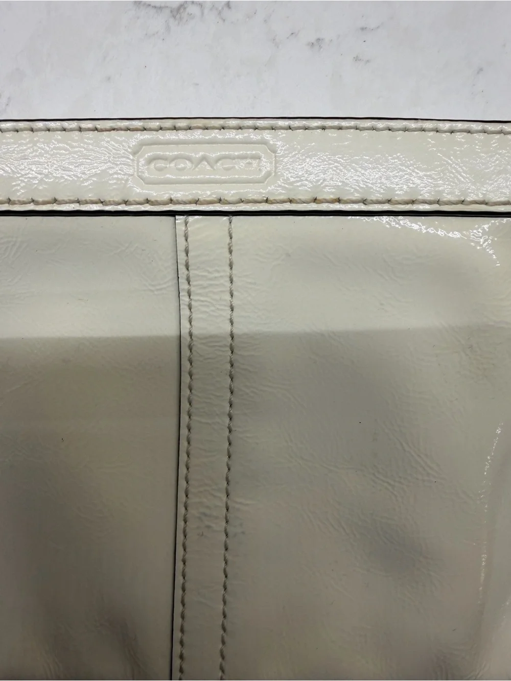Coach Cream Patent Leather Wristlet Clutch
